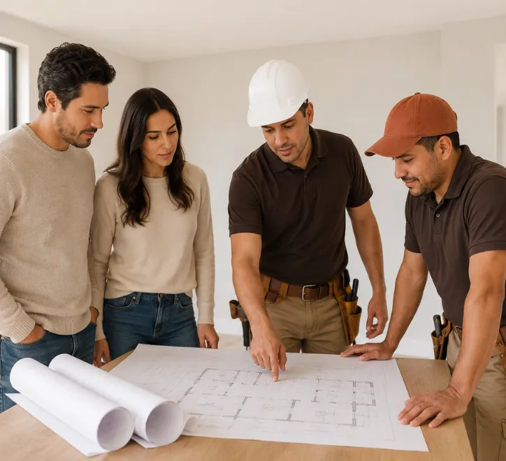 Remodeling consultation with blueprints for Los Angeles home renovation