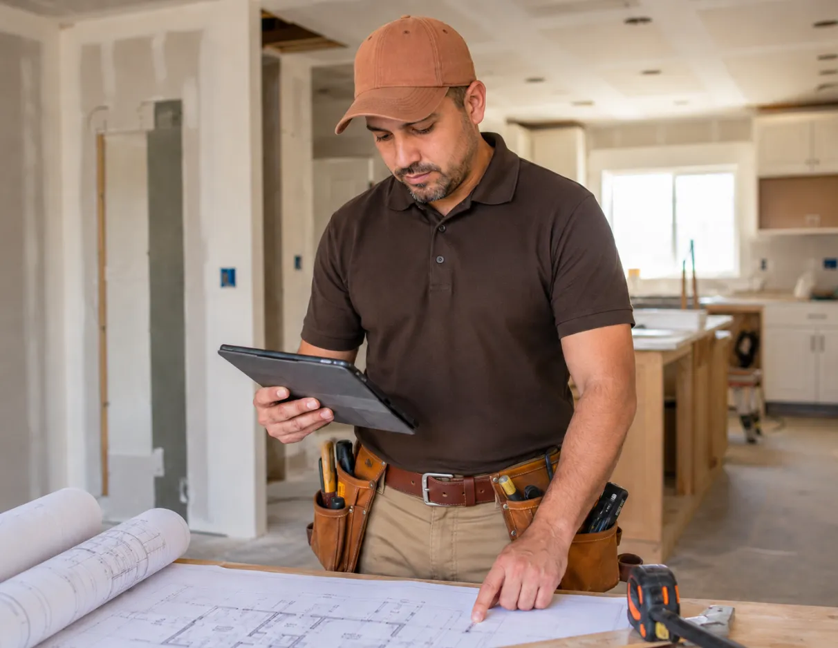 Remodeling contractor reviewing plans during a Los Angeles home renovation
